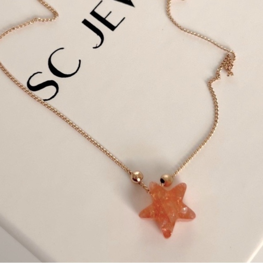 Opal Stone Necklace 18k Gold Plated Real Opal Stone Orange Star